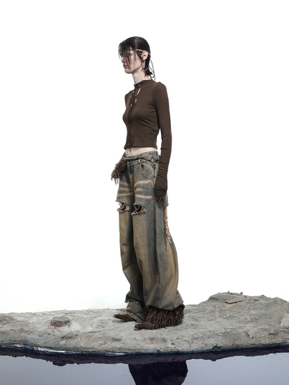 BAGGY FADE WASH RIPPED JEANS