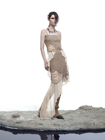 DISTRESSED KNITTED SKIRT WITH RUFFLES