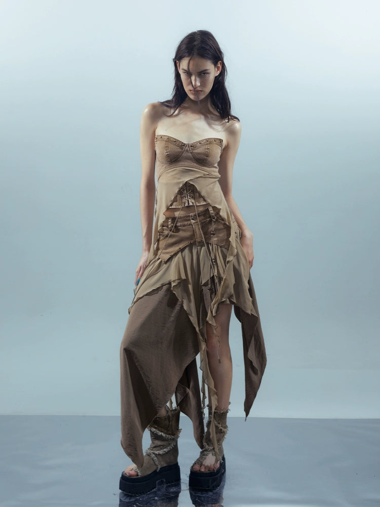 Patchwork Mesh Irregular Skirt