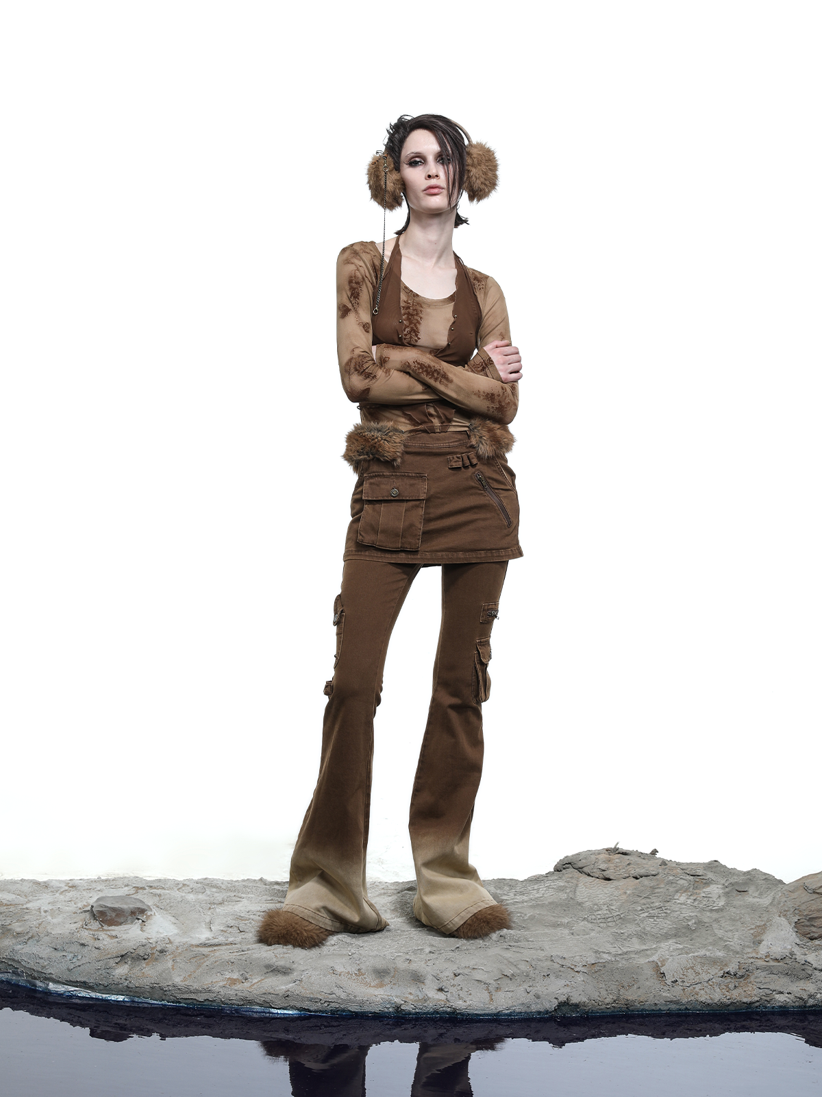 FADE WASH FLARED SKIRT+JEANS