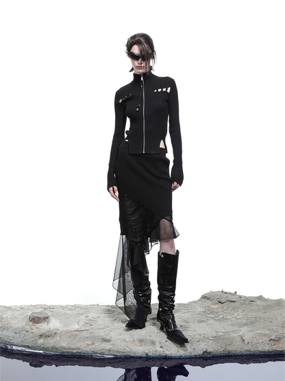 KNITTED CARDIGAN WITH BEADED SLITS