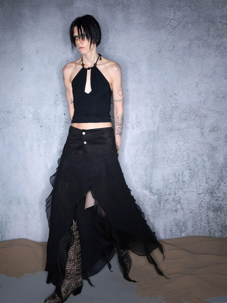 CHIFFON IRREGULAR RUFFLED SKIRT