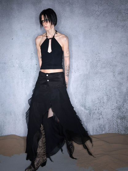 CHIFFON IRREGULAR RUFFLED SKIRT