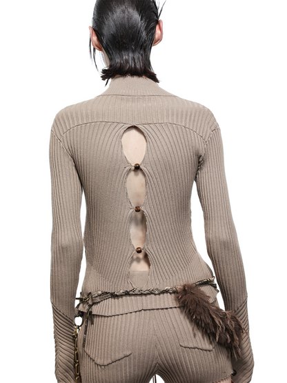 KNITTED CARDIGAN WITH BEADED SLITS