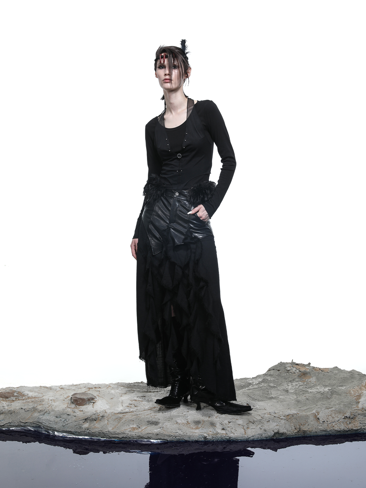 LONG SLEEVE LAYERED TOP (FUR STRIPS REMOVABLE)