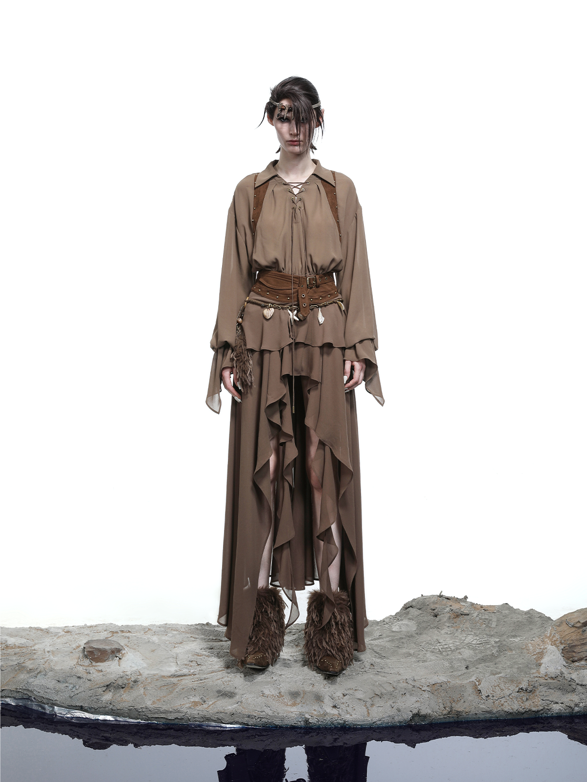 FAKE 2 PIECE RUFFLED DRESS