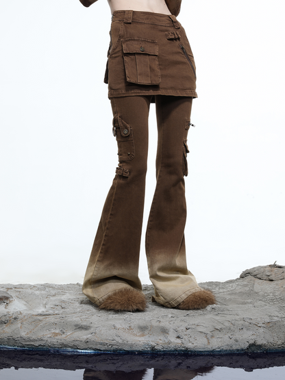 FADE WASH FLARED SKIRT+JEANS