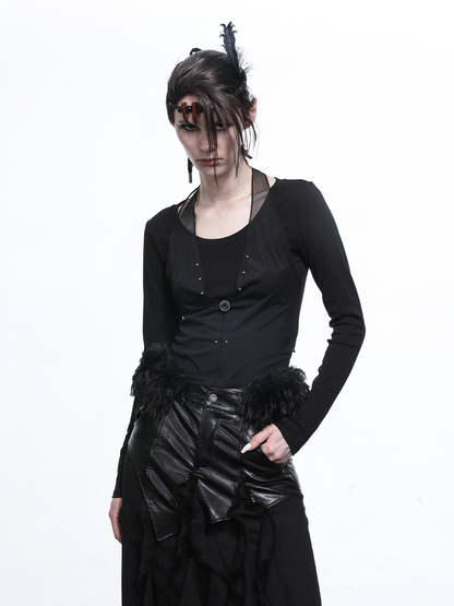 LONG SLEEVE LAYERED TOP (FUR STRIPS REMOVABLE)