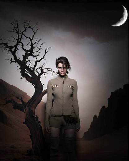 KNITTED CARDIGAN WITH BEADED SLITS