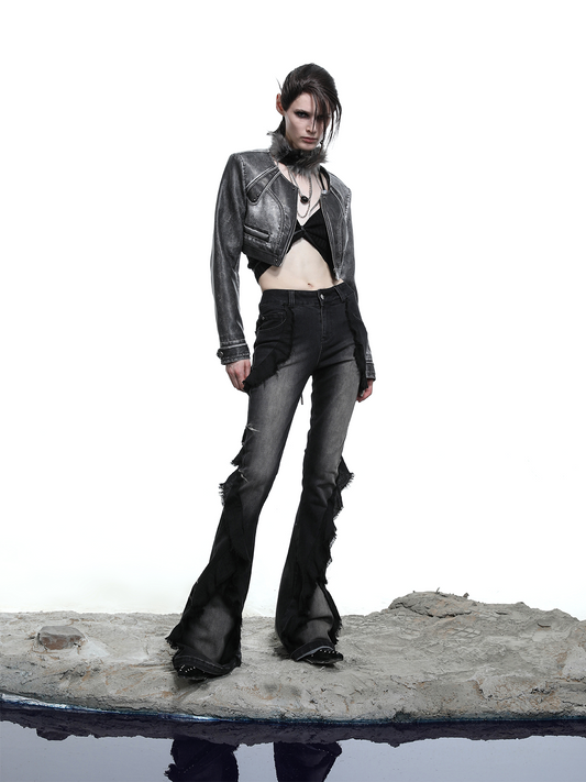 FADED CROPPED BIKER JACKET