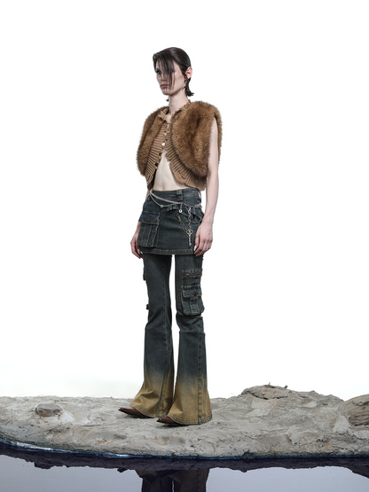 FADE WASH FLARED SKIRT+JEANS