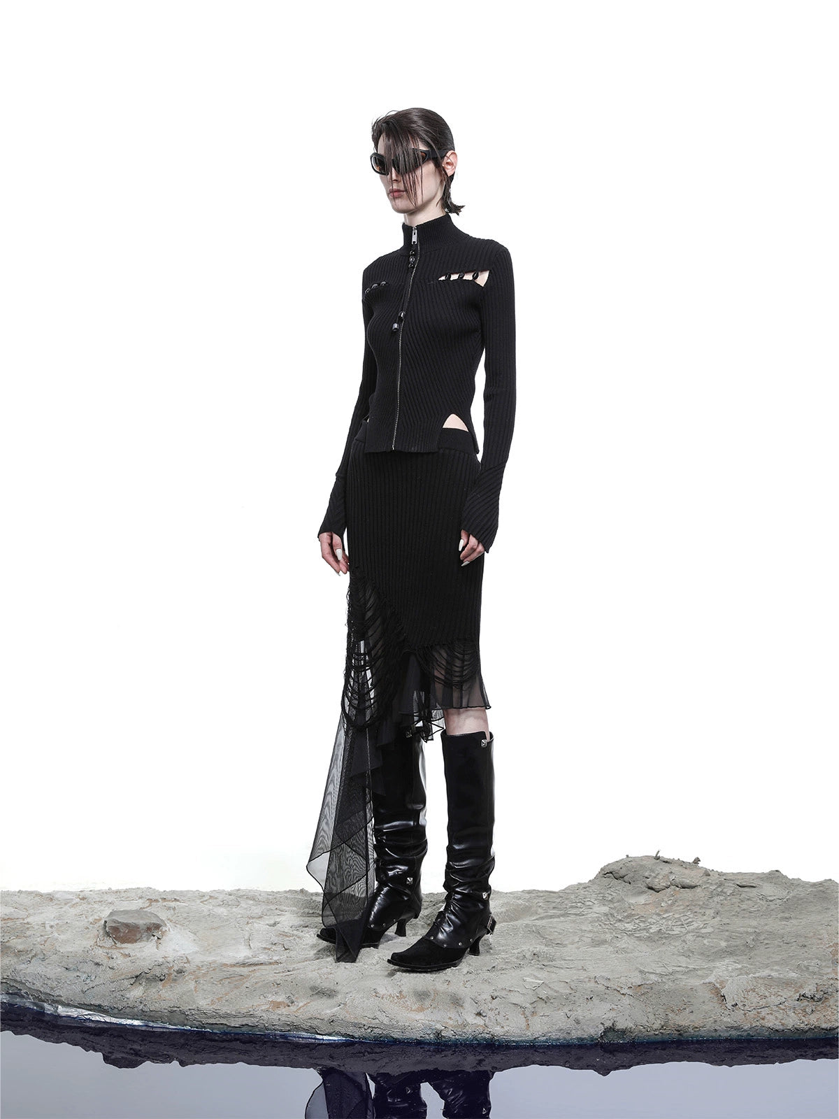 KNITTED CARDIGAN WITH BEADED SLITS