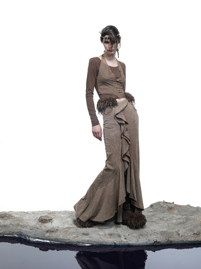 LONG SLEEVE LAYERED TOP (FUR STRIPS REMOVABLE)