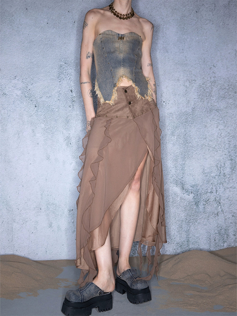 CHIFFON IRREGULAR RUFFLED SKIRT