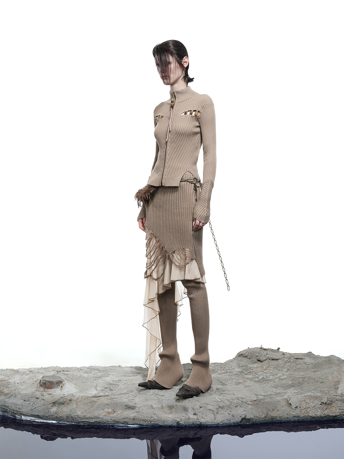 KNITTED CARDIGAN WITH BEADED SLITS