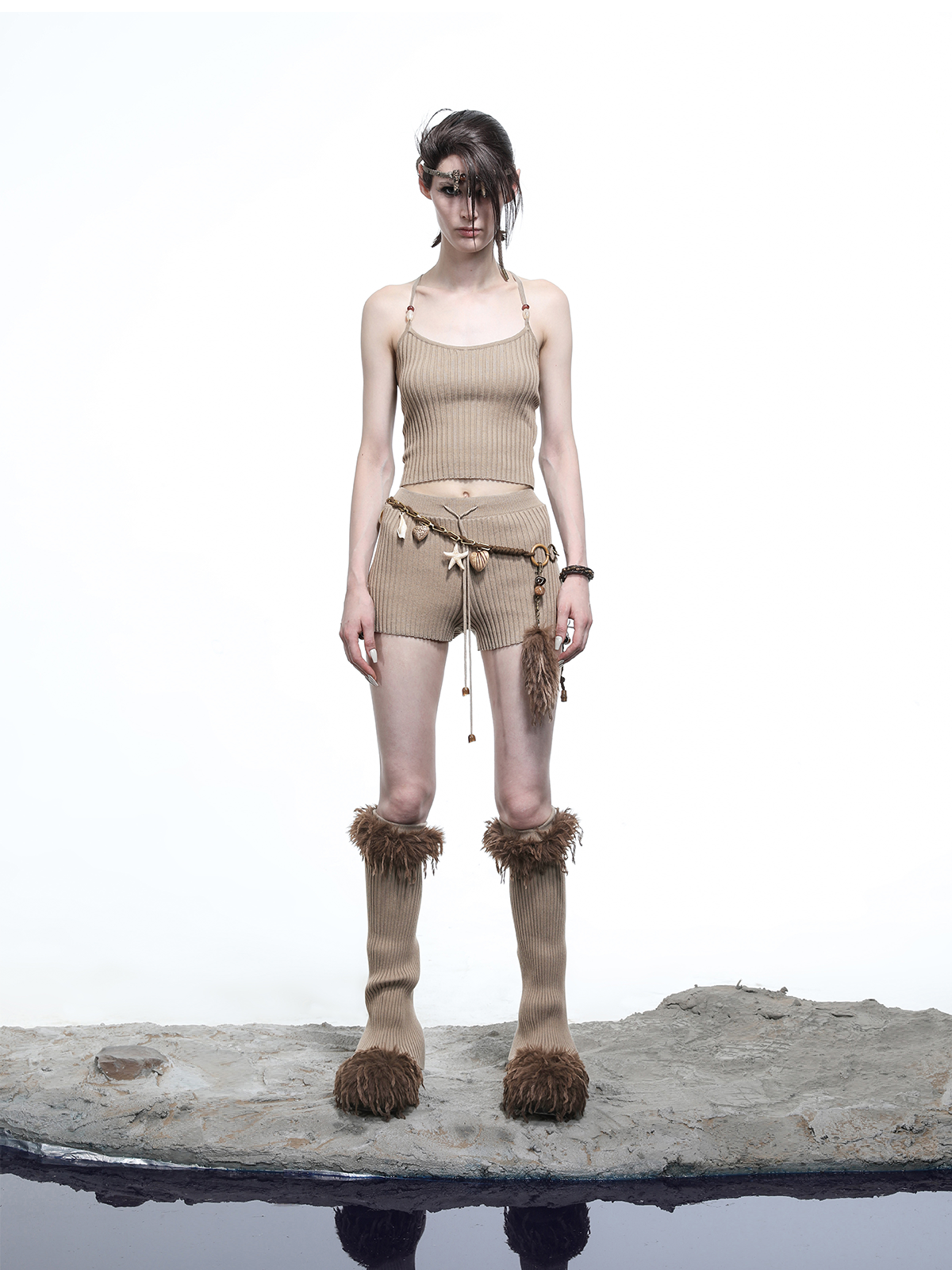 RIBBON KNIT TOP+SHORTS SET