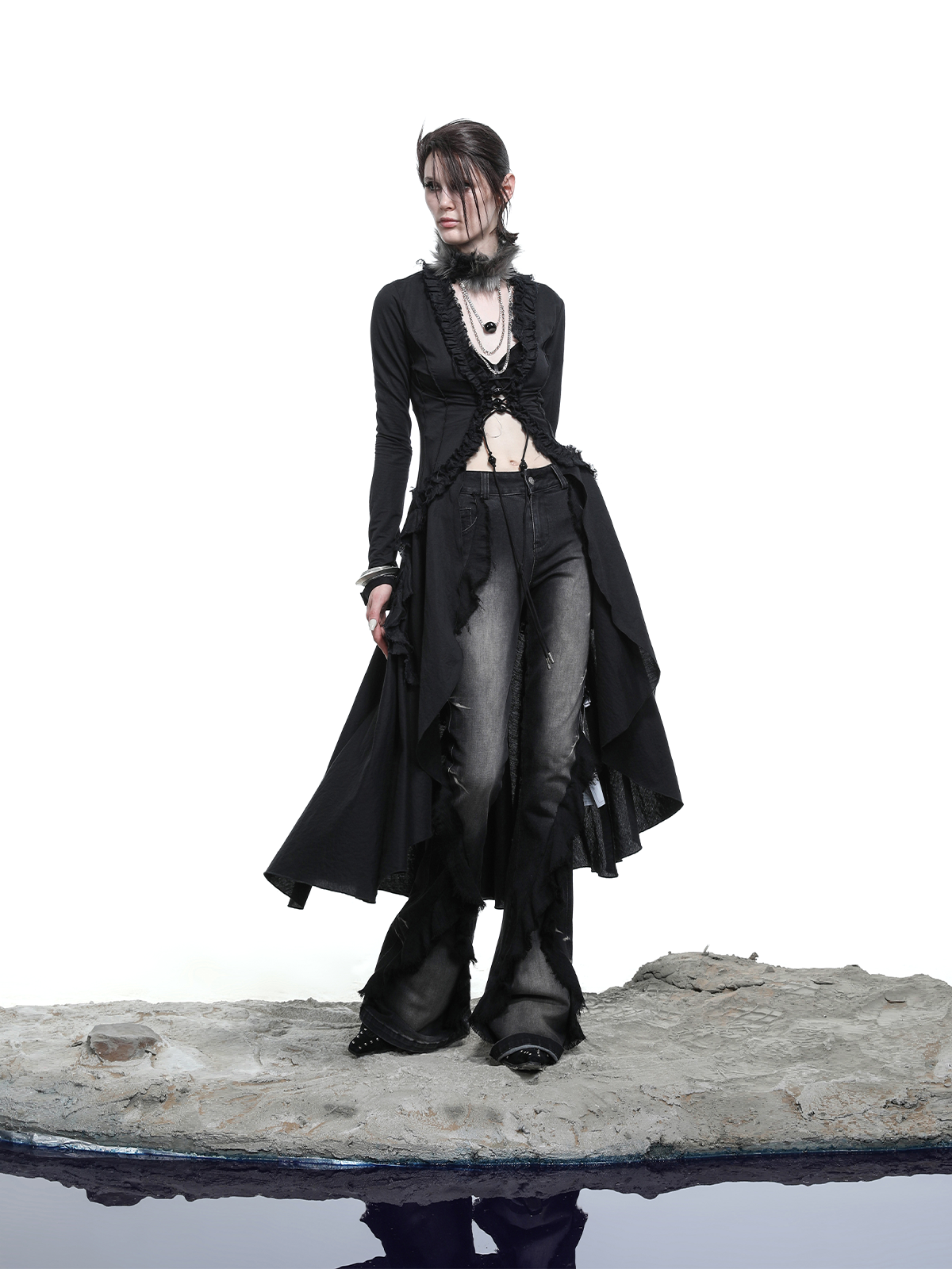 LONG SHIRT TOP WITH RUFFLED END