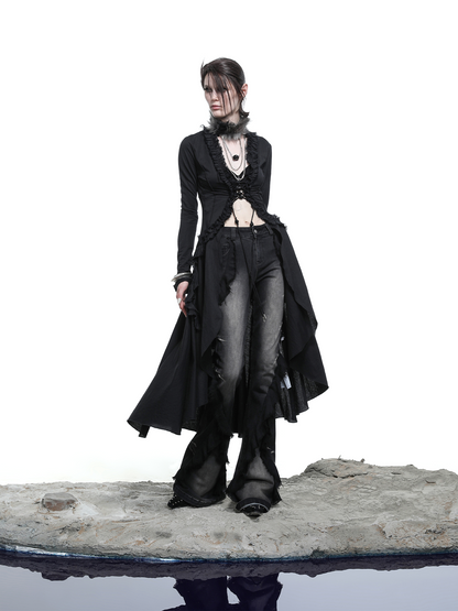 LONG SHIRT TOP WITH RUFFLED END