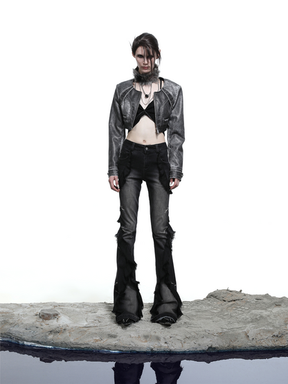 FLARED WASHED JEANS WITH RUFFLES