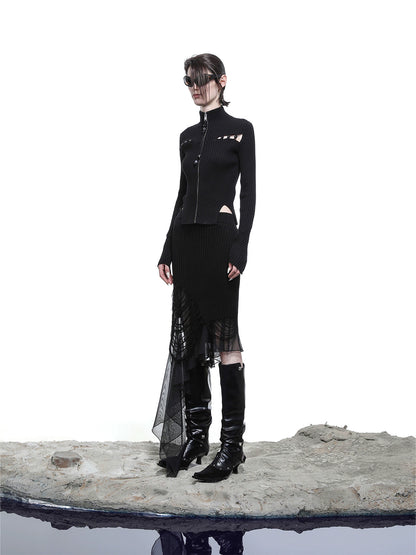 DISTRESSED KNITTED SKIRT WITH RUFFLES