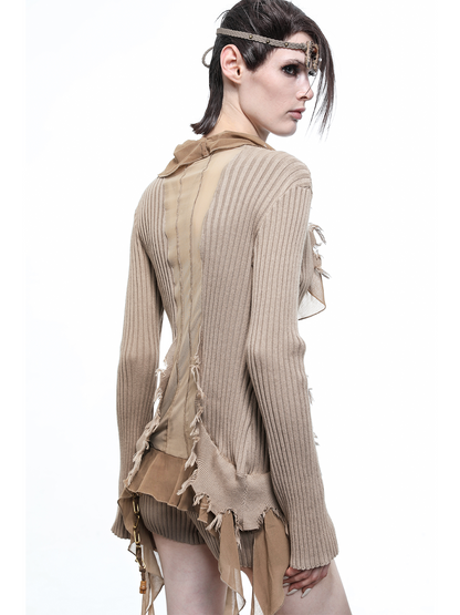 KNITTED CARDIGAN WITH MESH DETAIL