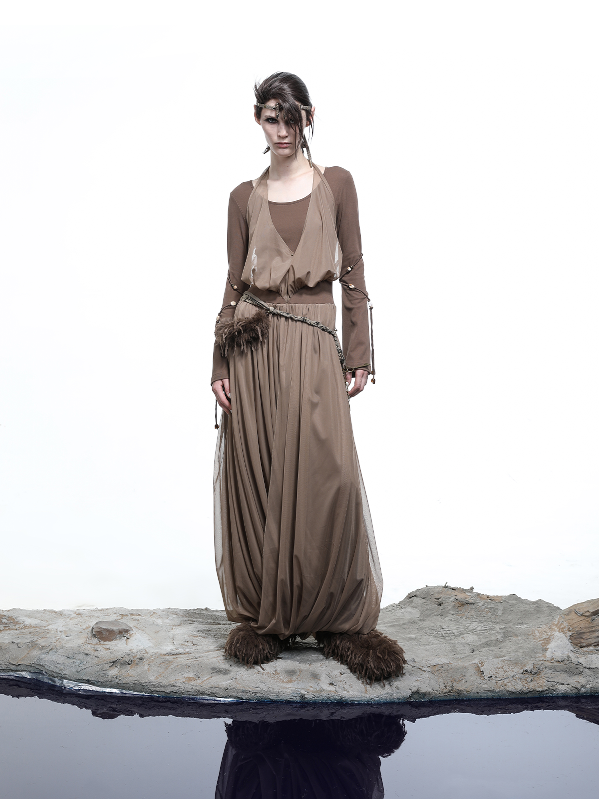 LAYERED MESH PLEATED DRESS