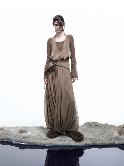 LAYERED MESH PLEATED DRESS