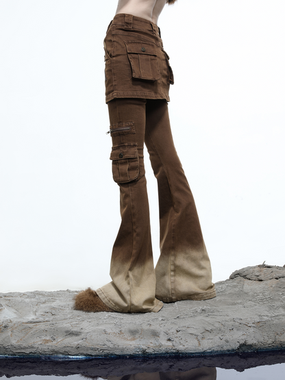 FADE WASH FLARED SKIRT+JEANS