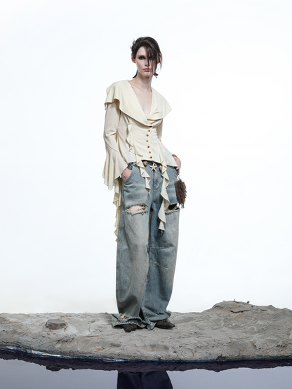 FLARED BLOUSE WITH RUFFLES