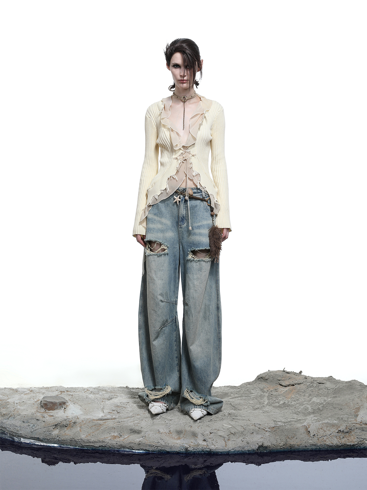 KNITTED CARDIGAN WITH MESH DETAIL