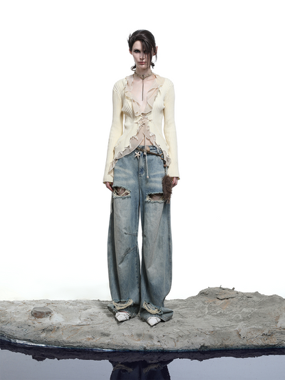 KNITTED CARDIGAN WITH MESH DETAIL