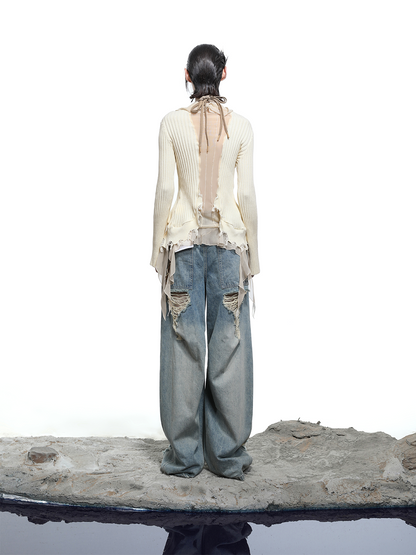 KNITTED CARDIGAN WITH MESH DETAIL