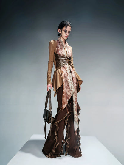 L/S TOP WITH LEATHER CORSET AND SCARF