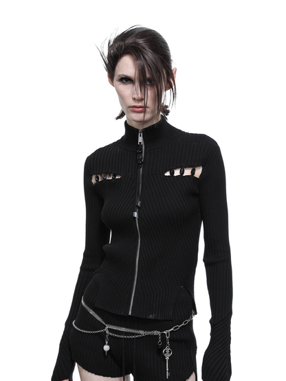 KNITTED CARDIGAN WITH BEADED SLITS