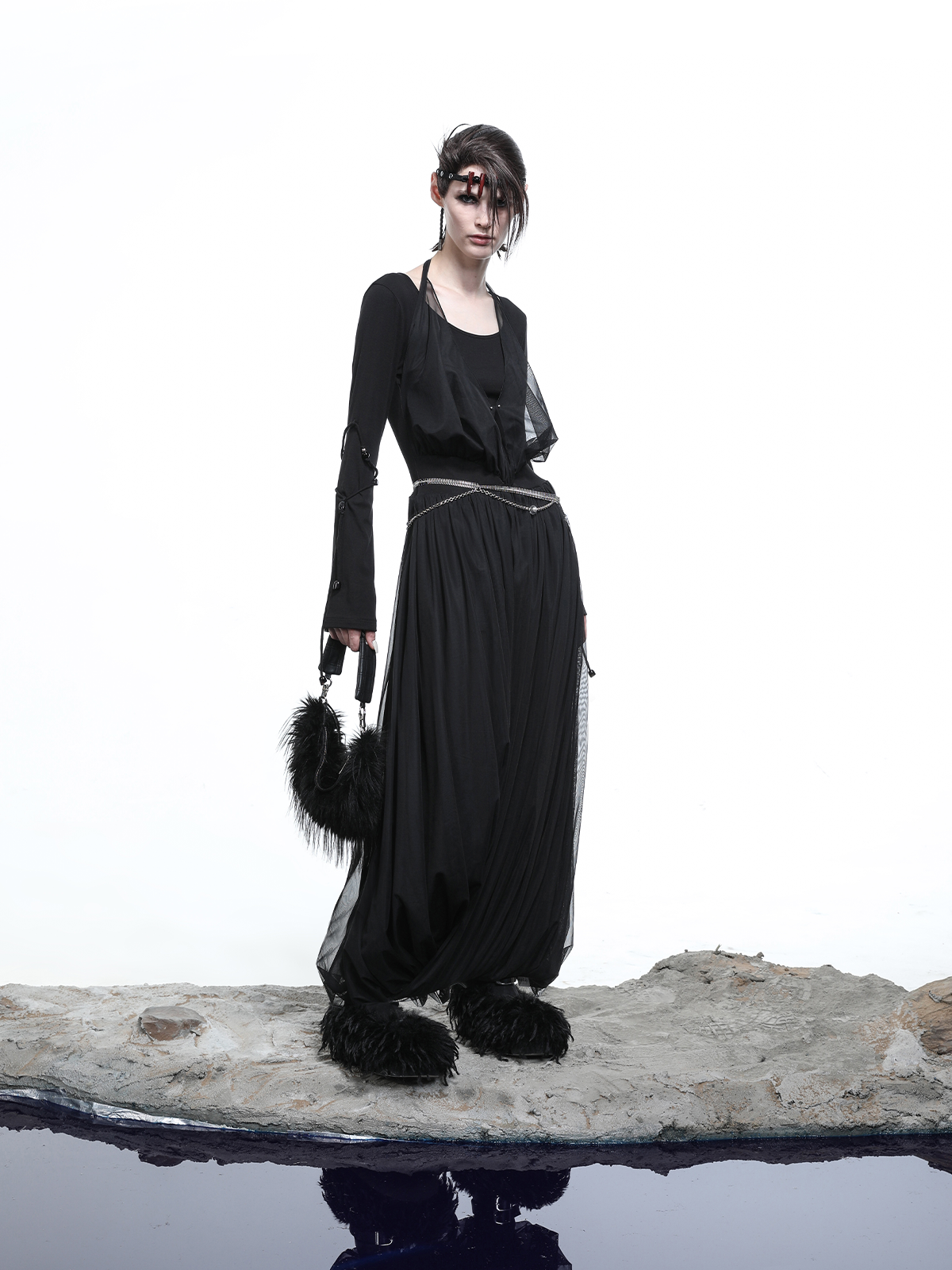 LAYERED MESH PLEATED DRESS