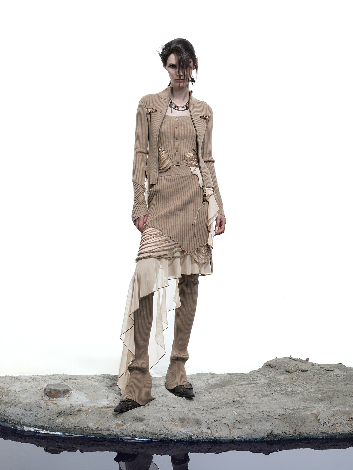 KNITTED CARDIGAN WITH BEADED SLITS