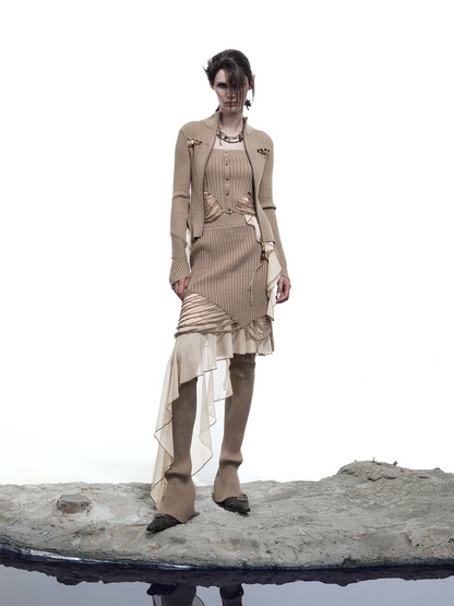 KNITTED CARDIGAN WITH BEADED SLITS