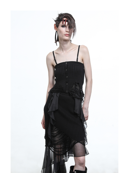 DISTRESSED KNITTED TOP WITH RUFFLES