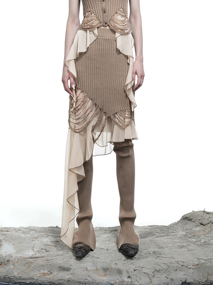 DISTRESSED KNITTED SKIRT WITH RUFFLES