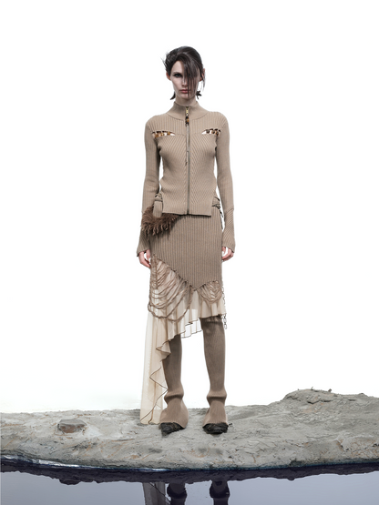 DISTRESSED KNITTED SKIRT WITH RUFFLES