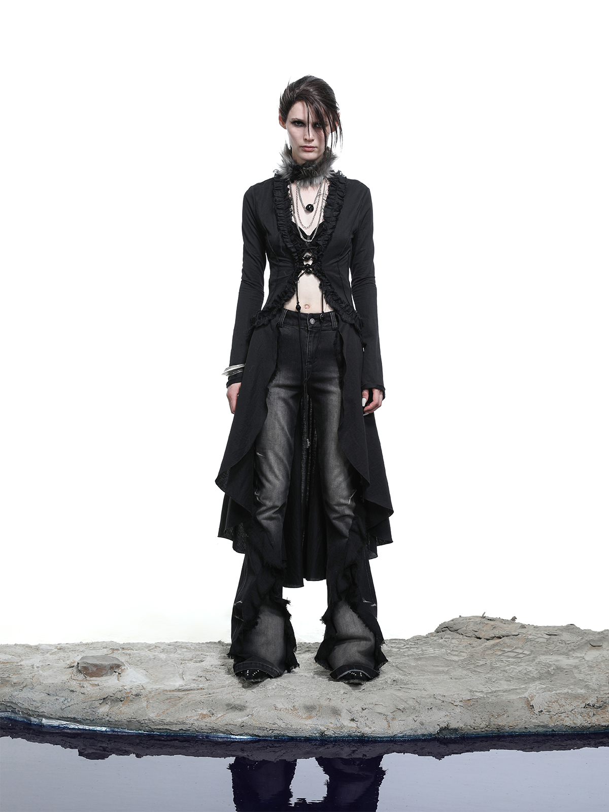 LONG SHIRT TOP WITH RUFFLED END