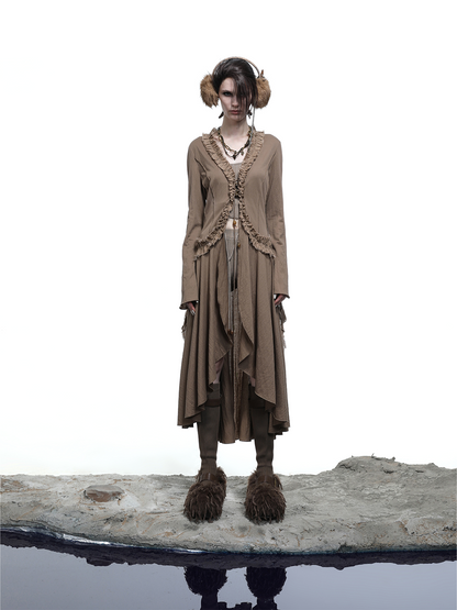 LONG SHIRT TOP WITH RUFFLED END