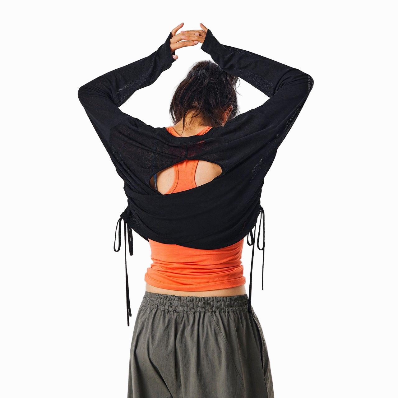 DRAPED OVERSIZE LONG SLEEVE TOP WITH BACK SLIT