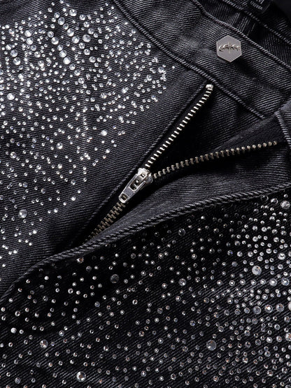 LUMINOUS DAWN RHINESTONE COBWEB  CROPPED JEANS