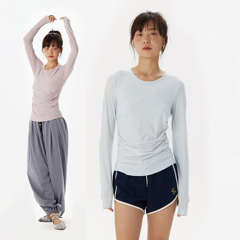 SIDE PINCHED DRAPED LONG SLEEVE TEE